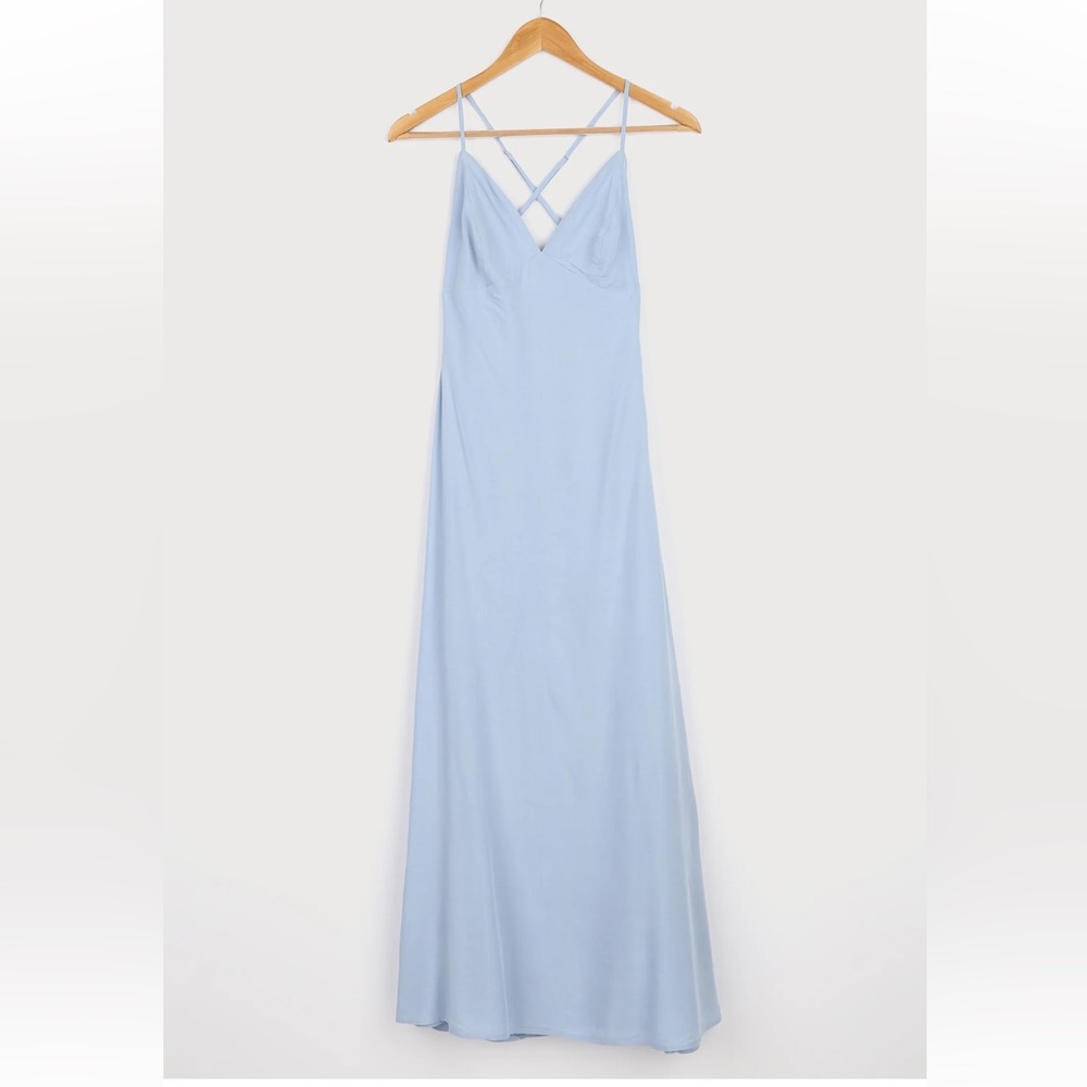 LULUS Lovely Impression Dusty Blue Sleeveless Maxi Dress, size M